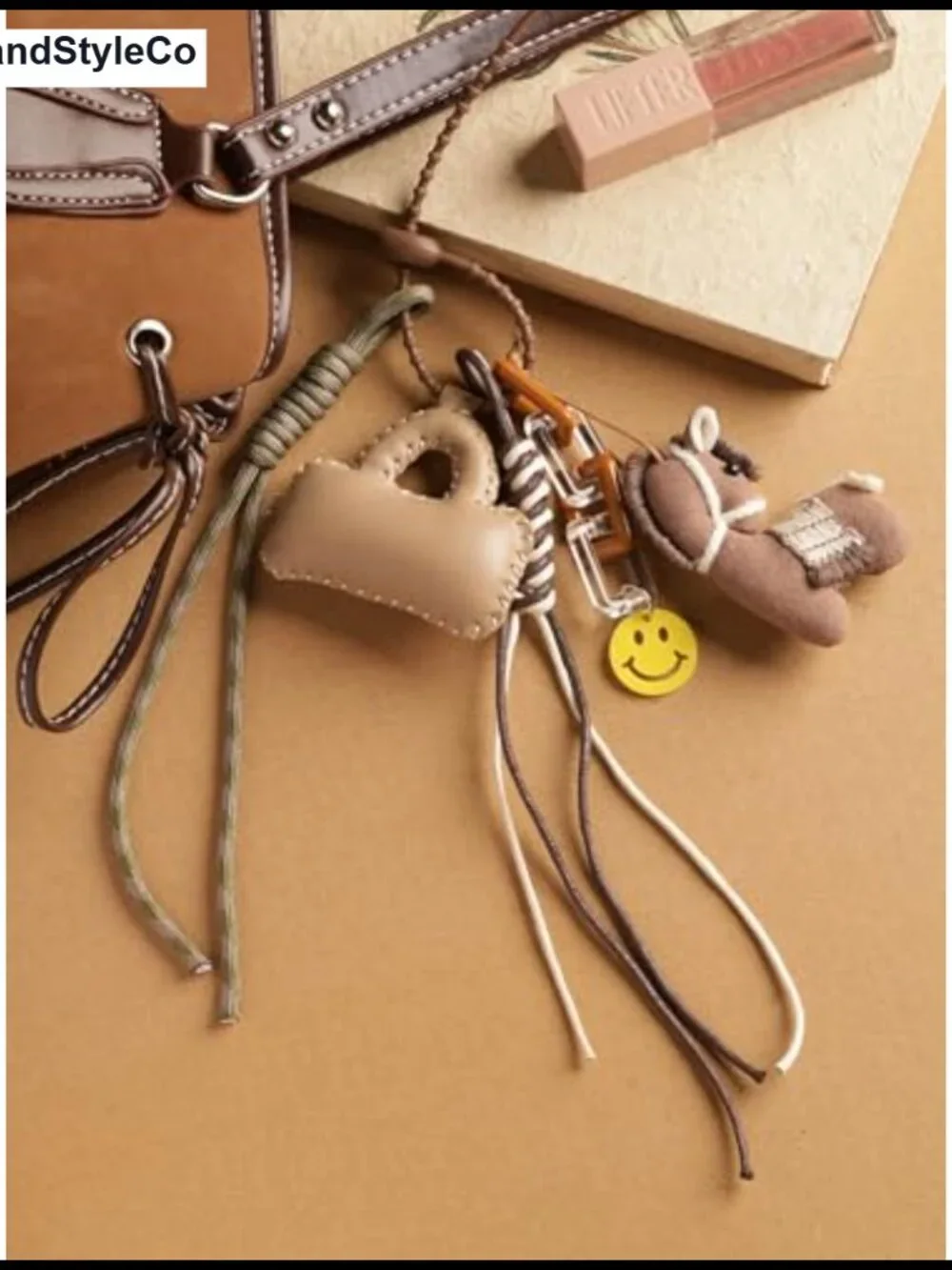 Vegan Leather Boho Bag Charm Keychain